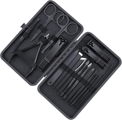 Circle M 18-Piece Professional Manicure & Pedicure Set: Leather Case Stainless Steel Grooming Kit