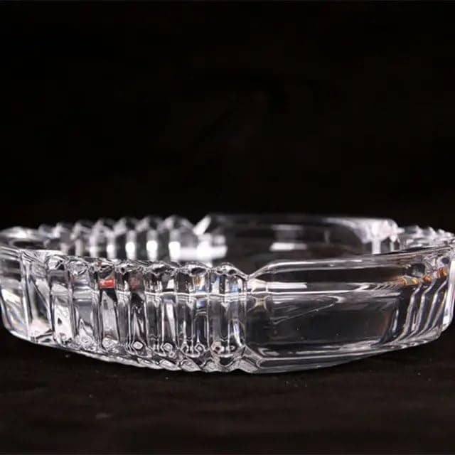 Generic Clear Glass Ashtray, Round, Transparent, Decorative Ribbed Design, .qu