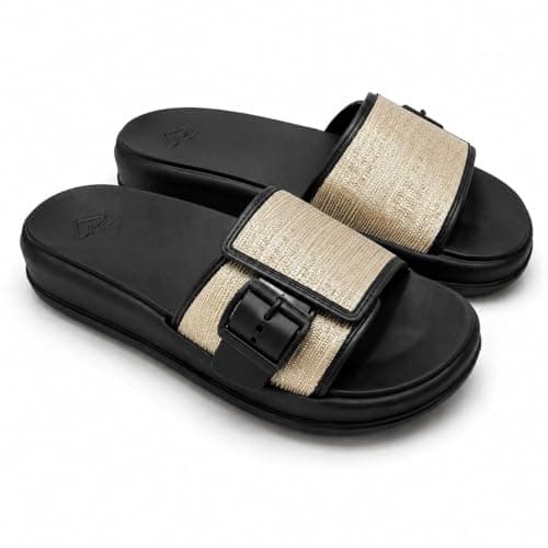 Romba Women's Casual Wide Strap Fashion Buckle Slippers – Comfortable and Light Sole for Everyday and Beach Use – Modern Multicolor Design Sandal