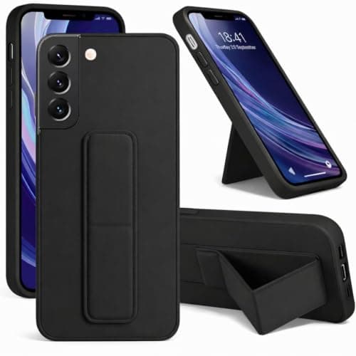 Back Cover Stand Case FOR SAMSUNG GALAXY S21 PLUS Magnetic Car Holder Soft Silicone Horizontal & Vertical Kickstand Cover Wrist Strap Full protection Anti Fingerprint Case (Black) Cellular phone case