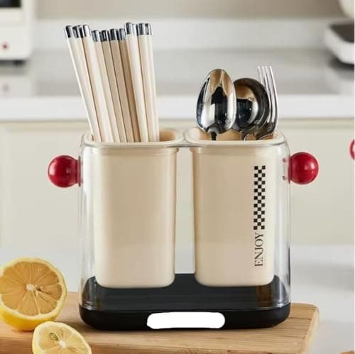Generic Acrylic Cutlery Organiser with 2 Detachable Compartments, Double Drainer Holder for Utensils, .kl Caddy