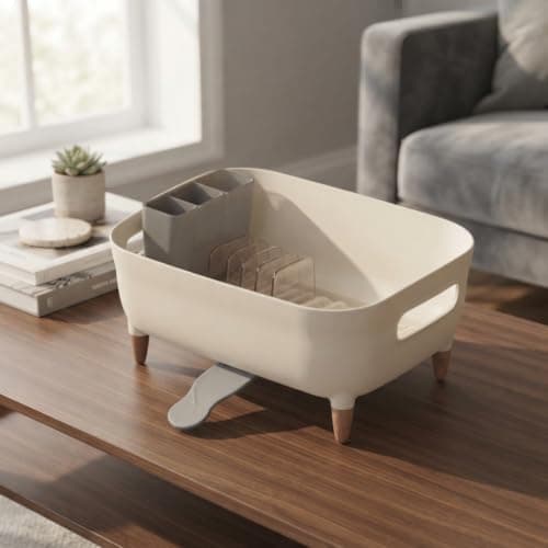 Plastic Acrylic Dish Drying Rack with Drainage Gutter & Cutlery Organizer