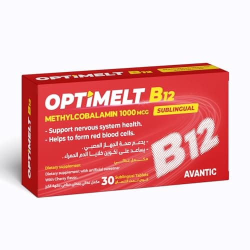 Avantic Optimelt B12, Methylcobalamin 1000mcg Sublingual Tablets, Cherry Flavour, 30 Count Vitamin