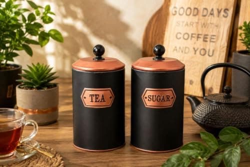 Generic 2-Piece Tin Jar Set, Suitable for storing tea and sugar, and can also be used for coffee or herbs., Durable, high-quality tin material., Airtight seal ho Food storage container