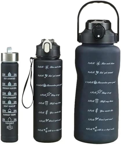 3 Piece Water Bottle Set 2L 1L 500ml with Stainless Steel Lids and Carrying Straps for Gym Sports Fitness Daily Hydration and Outdoor Activities