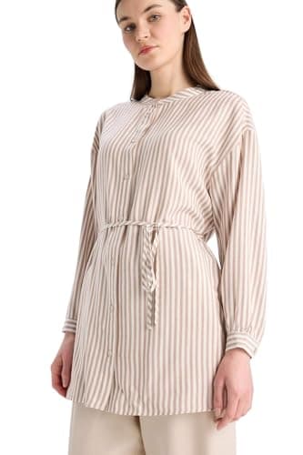 DeFacto Womens CNS Relax Fit Tipped Neck Long Sleeve Woven Top Long Sleeve Tunic Tunic (pack of 1)