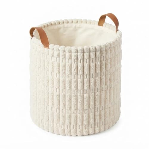 Velvet Storage Basket with Inner Lining and Durable Leather Handles for Organizing Clothes Household Items Practical Decorative Home Closet Organizer