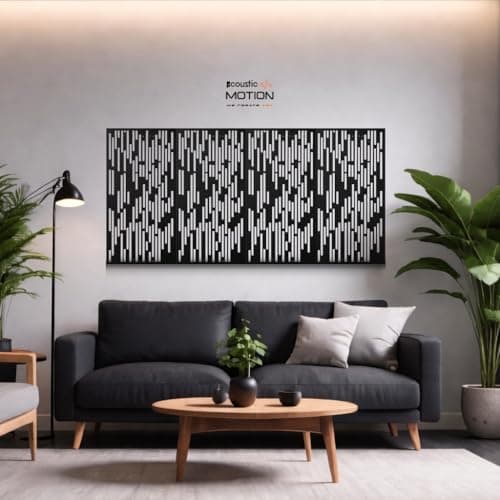 ACOUSTIC MOTION® Wooden MDF Wall Art Decor Panels, STRIPS Design with Double-Face Tape, Modern Black Wall Hanging for Home, Living Room, Bedroom, Office & Hotel, 25×50×0.5 cm, 4-Piece Set