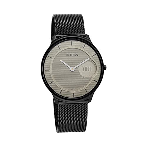 Titan 1843NM01 Stainless Steel Strap Analog Quartz Watch for Men, 38 mm Size, Black
