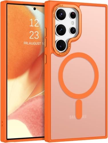 Case Cover Translucent Matte Slim Shockproof Magnetic Phone Case (Compatible with Samsung S24 Ultra) Women Men Girl Boy Protective Cover (Orange) Cellular phone case