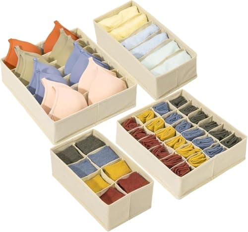 4-Piece Underwear and Sock Drawer Organizer Set Space Saving Fabric Dividers for Clothing Accessories Travel Bags and Wardrobes Lightweight Storage Bins