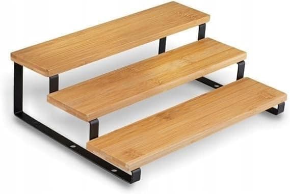 Spice Ladder, Bamboo Metal Spice Ladder, 3 Tier Spice Ladder, Spice Rack Organizer for Spice Jars, Oil Jars, Elegant Design, Space Saving, Sturdy Metal Legs, Suitable for Various Kitchens Storage rack