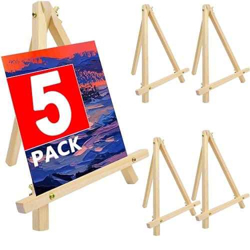 5 Pack 9 Inch Wood Easels, Tripod, Table Top Easels for Painting, Art Crafts Painting Party Easel,Kids Student Tabletop Easels Stand for Painting, Portable Mini Canvas Photo Picture Sign Holder