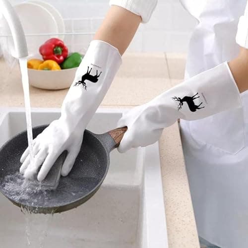 Transparent kitchen wash dishes cleaning gloves waterproof long sleeve rubber latex non-slip wear-resistant household tools (Assorted Colors) Protective glove
