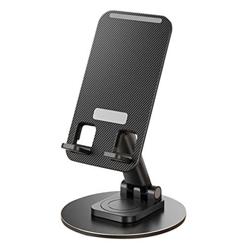 GERCY Phone Stand Adjustable Dual Folding Cell Phone Desktop Holder with 360-Degree Rotation Compatible with iPhone/Android/Samsung/Sony (Black) Portable electronic device stand