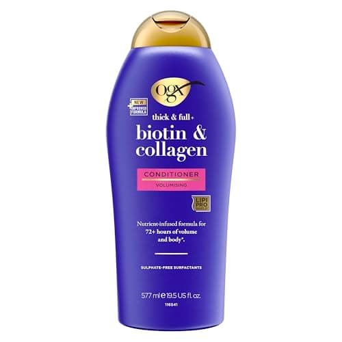OGX Thick Full Biotin Collagen Volumising Conditioner Fine Hair 577ml | pH balanced salon-quality formula helping to thicken and texturize strands for fuller-looking volume Hair care agent