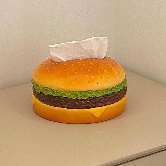 Burger Shaped Tissue Box, Resin Material, Fun 3D Design, 16.5 x 12 x 9 cm, Perfect for Home, Office, Restaurants