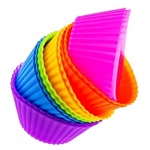 Cupcake Liners - Reusable Silicone Cupcake Baking Cups - Non-Stick Baking Muffins Mold - Use As Lunch Box Dividers - Set of 12 Kitchen Accessories - Great Gift Idea