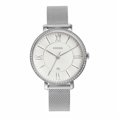Fossil Watch for Women, Quartz Movement, Analog Display, Silver Stainless Steel Strap-ES4627