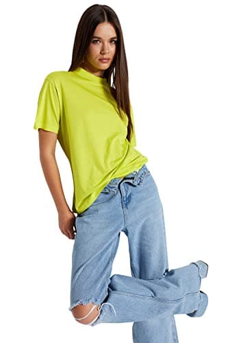 Trendyol Women 100% Cotton Basic Stand Collar Knitted T-shirt TWOAW20TS0096 T-Shirt (pack of 1)