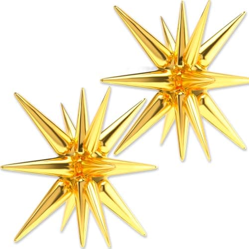 PartyWoo Gold Star Spike Balloons 2pcs Explosion Foil Mylar Balloons | 42 Inch for Graduation Birthday Baby Shower Engagement Wedding Bridal Shower Anniversary Bachelorette Party Decorations