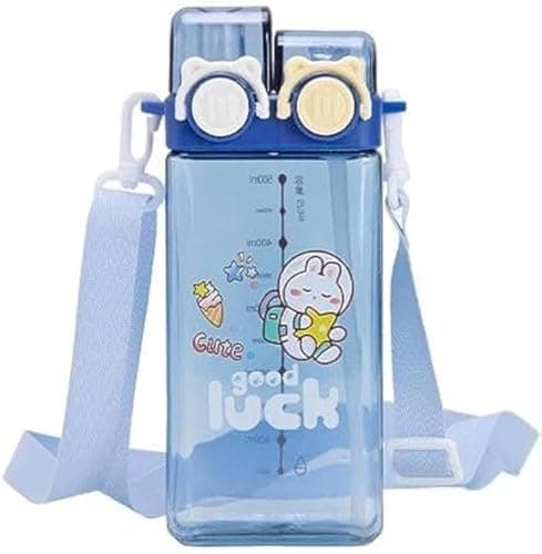 Double Straw Water Bottle - Cute 580ml Portable Cup With Double Flange, Acrylic Sports Bottle, Funny Cartoon Standard (Navy)