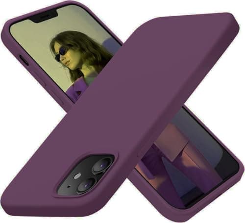 Compatible with iPhone 12 Mini Case, Slim Liquid Silicone 3 Layers Full Covered Soft Gel Rubber with Microfiber Case Cover 5.4 inch- (Purple)
