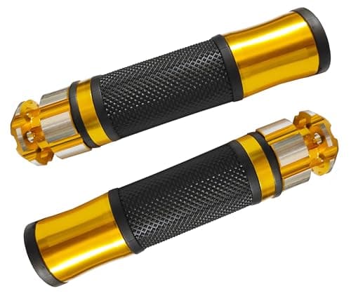 Motorcycle Grips, Universal Non-Slip Hand Grips - Comfortable Motorcycle Grips - Rubber Aluminum Handle Pair - Gold in Black - by KaberTrade Handlebar grip