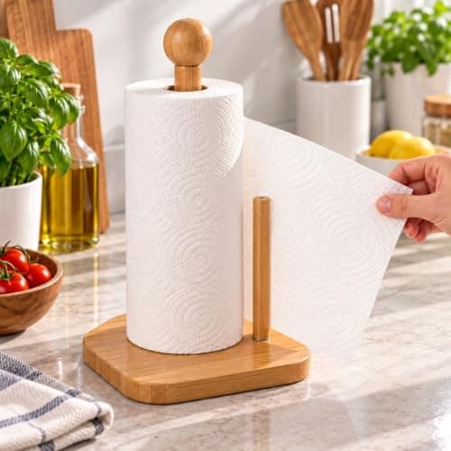 Paper Towel Holder, 31 cm High, Bamboo Base, Freestanding Kitchen Organizer | Freestanding Design, Easy Roll Access, Ideal For Kitchen Counters, Dining Tables, Home Or Office And Daily Uses