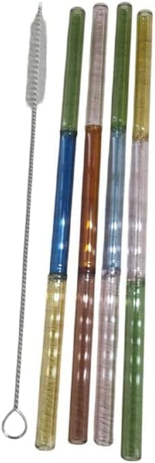 glass drinking straws, colourful 4 x Straws, 1 x Brush, Healthy and Eco-friendly (1PC)