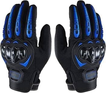 Motorcycle Riding Gloves, Full Finger, Black and Blue | Hard Knuckle Protection, Touchscreen Compatible, Anti-Slip Grip, Breathable Mesh, Adjustable Wrist Strap