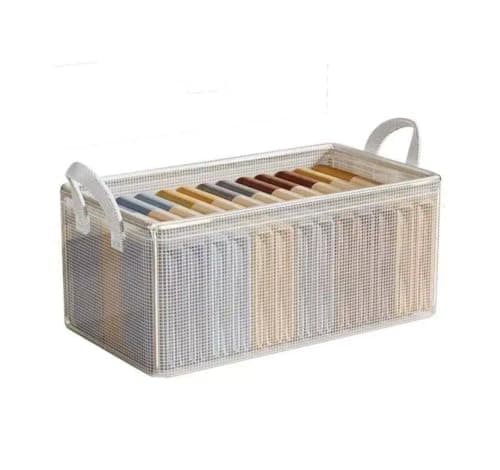 47 * 27 * 19cm Clear Fabric Storage Box Organizer for Clothes and Items in Closet with Metal Brackets to Keep Shape Suitable for Shelves and Under Bed