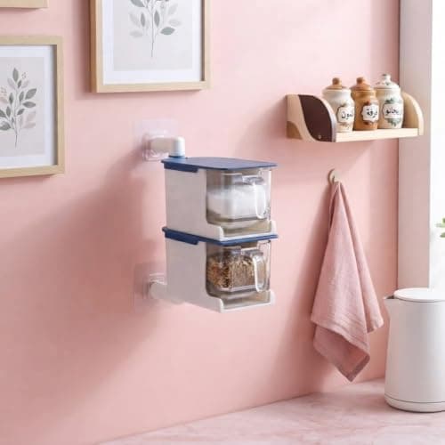 2-Tier Rotating Hanging Spice Rack with Transparent Drawers for Kitchen