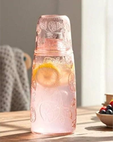 Generic Glass Bottle with Cup Lid, Floral Embossed, 1 Litre, .sn
