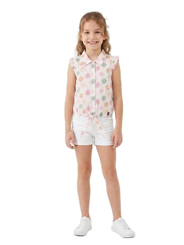 Pebeo Girls Plain Floral Printed Blouse White & Pink 12M Shirt