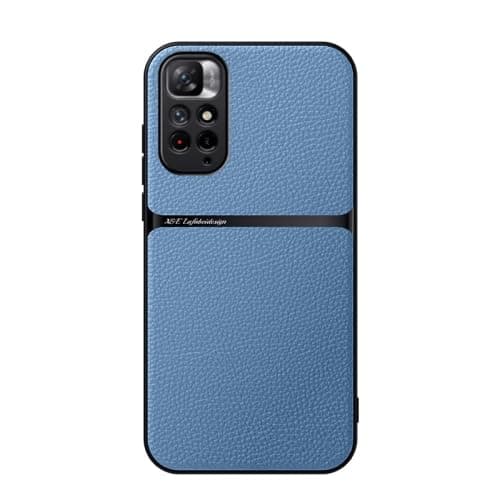 Case For(Compatible With Redmi Note 11) Litchi Leather Magnetic Full Coverage Shockproof Pho Premium Leather TPU Silicone Hybrid Texture Is Non-Slip And Shockproof Phone Case Cover (Light Blue)