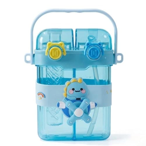 Double Divided Water Bottle with Straw and Carrying Strap - Practical Design for Daily Use and Sports