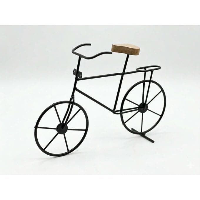 Generic Vintage Metal Bicycle Decorative Statue, Black with Wooden Seat, Home Décor Art Figurine Sculpture
