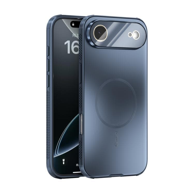 Protective case (Compatible with iPhone 17 Air), magnetic cover with camera lens protector, matte finish, military-grade impact protection, suitable for outdoor use. (Blue) Cellular phone case