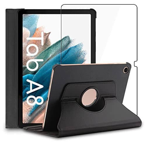 ebestStar - Compatible with Samsung Galaxy Tab A8 10.5 Case SM-X200 X205 (2021) Rotating Protective Case Stand Rotating Case Cover Black + Tempered Glass Protection Portable electronic device cover