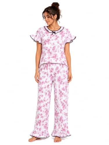 CAESAR Womens Women's two-piece pajama set with a collar on the chest, Women's two-piece pajama set with a collar on the chest, Outerwear