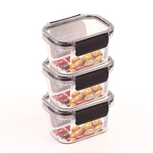 Acrylic Refrigerator Container Set of 3 – Smart Lock Lid Storage Containers for Food Storage and Organization 400ml