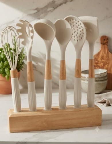 Generic Silicone Utensil Set, 6-piece set,Elegant wooden handle, comfortable to use Suitable for everyday kitchen use, Perfect for stirring, serving, and preparing, .ri Food spatula