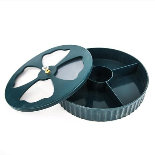 Generic Elegant Snack Serving Plate with Crystal Handle Lid, 5-Section Divided Tray, Dark Green .SG