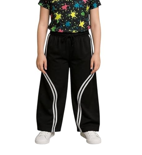MIZAYA Wide Leg Kids Sweatpants with White Side Stripes - Modern and Comfortable Design, Perfect for Athletic Activities for Girls Pants