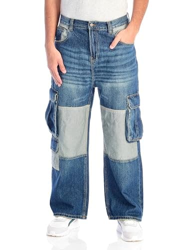 ASTK Mens Baggy Cargo Jeans Pants