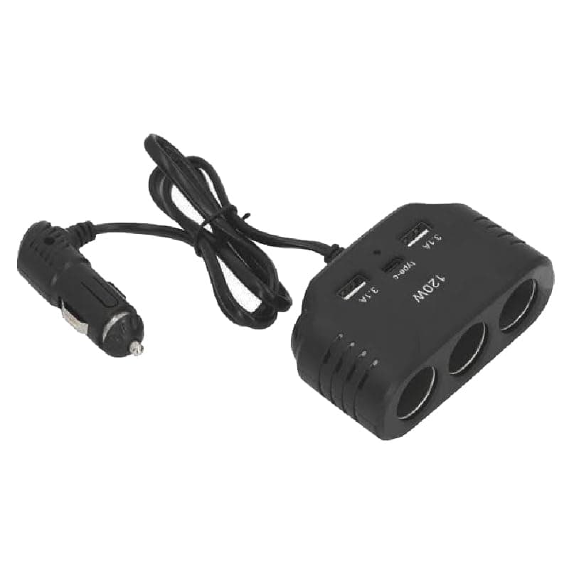 KaberTrade 6 in 1 Smart Car Lighter Splitter Multi Outlet Power Adapter for Cars Trucks Navigation Dash Cam Phone Charging (3 Eye/USB/Type-C, Code:9008) - KaberTrade Mechanical lighter