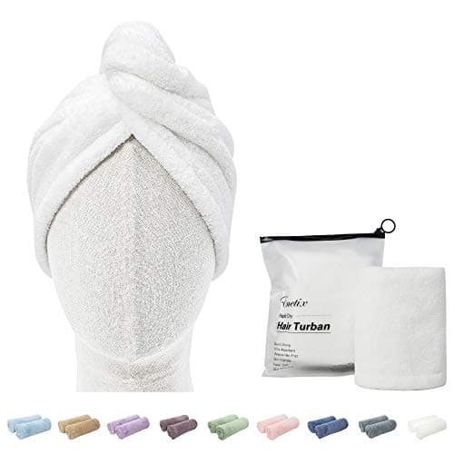 ENETIX Pack of 2 Microfibre Towels for Women, Quick-Drying Hair 25 × 70 cm, Super Absorbent Anti-Frizz Hair Turban, Quick-Drying Hair Towels with Button (White)