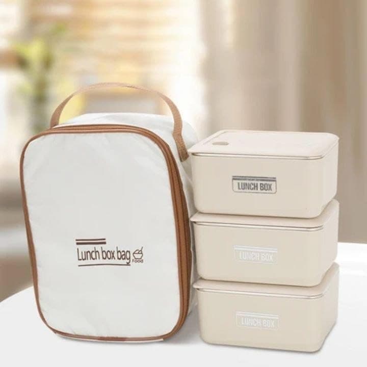 Generic Food storage container set, ideal for work and study. Made of plastic exterior and stainless steel, interior. Includes a thermal bag. Imported mk