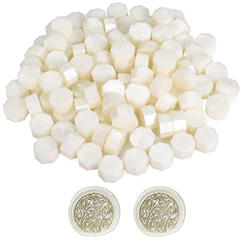 Zimoer 100 Pieces Wax Seal Beads, White Pearl Wax Beads For Octagonal Seals, Letters, Envelopes, Cards, Crafts Bonding adhesives